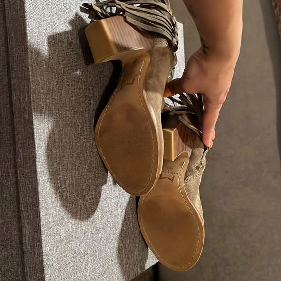 Marc Fisher fringe army green open toe ankle booties - Picture 5 of 7